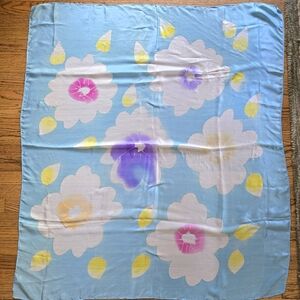 Vintage Silk Scarf Large Head Cover Modesty Babushka Watercolor Floral 44" X 39"